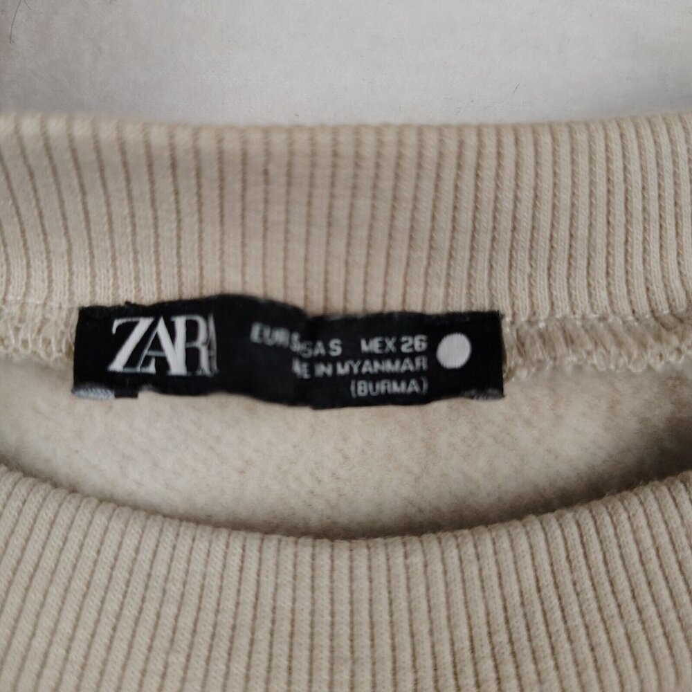 Zara Sweater Womens Small Cream Crochet Pockets Pullover Cozy - Picture 3 of 10